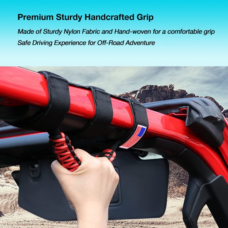 GAIZON 4 Pack Grab Handles Paracord Roll Bar for Jeep Wrangler Accessories CJ YJ TJ JL JK LJ JLU JKU Sahara Freedom Rubicon Gladiator JT 1955-2023 Interior Accessories with America Flag(Red) - Image 4